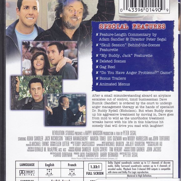 Anger Management DVD 2003 - Full Screen - Very Good - Picture 2 of 2